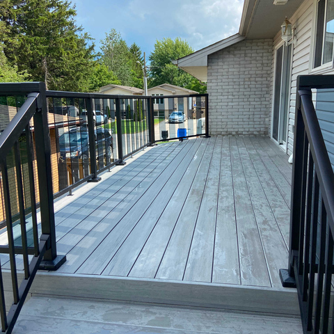 Composite Side Decks. Wooden decks. London Ontario composite deck project by Brothers Construction 3, a London Ontario home exteriors renovations contractor.
